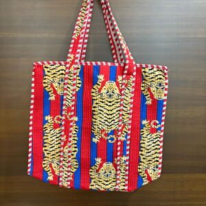 Tiger Cotton Bloc printed16" zipper tote bag |Maysar jaipur