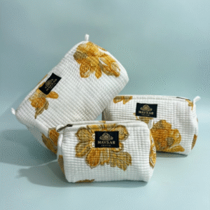 Block printed travel pouch set by Maysar Jaipur