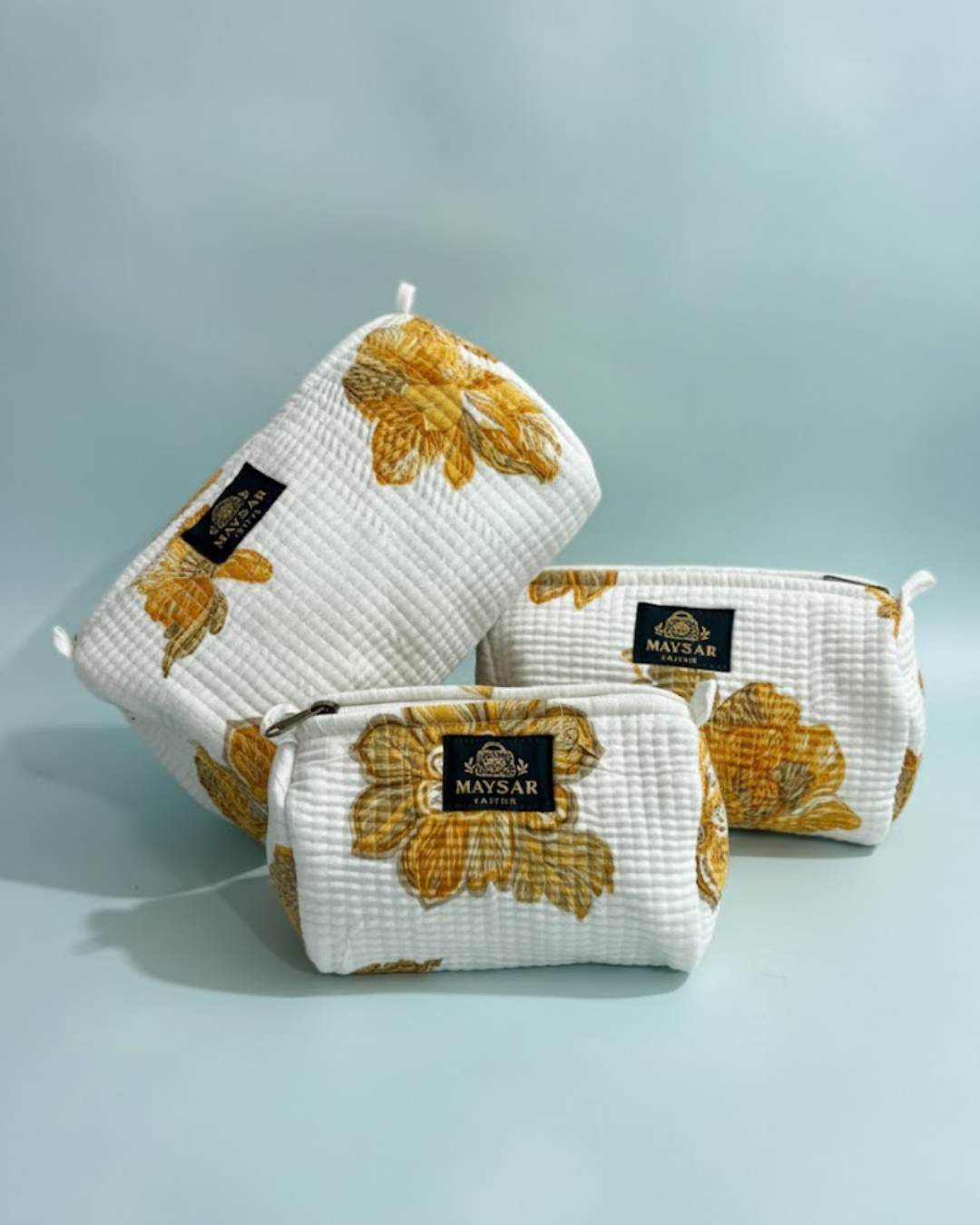 Block printed travel pouch set by Maysar Jaipur