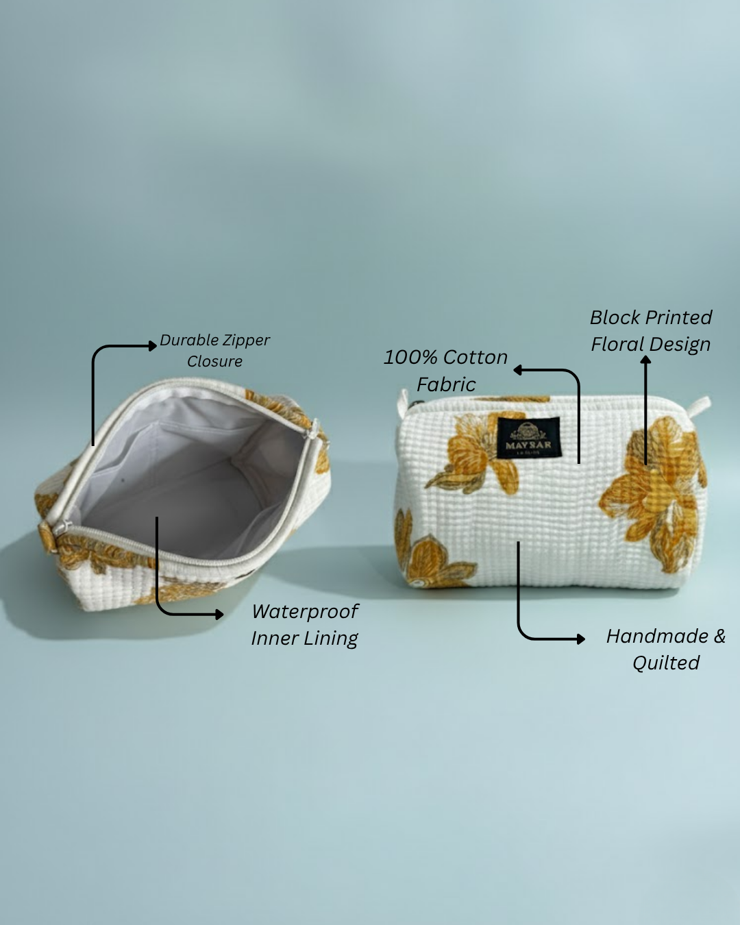 handblock printed toiletry bag set by Maysar Jaipur