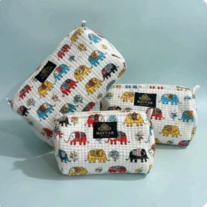 Elephant Handmade Cotton Block Printed Travel Pouch Set – 3 Elegant & Ultimate Travel Essentials | Maysar Jaipur