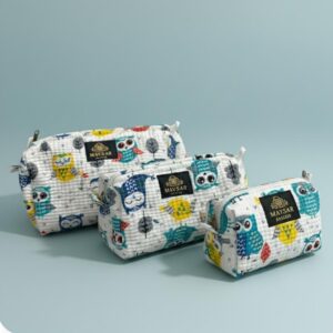Owlie Handmade Cotton Block Print Travel Pouch Set – 3 Elegant & Ultimate Travel Essentials | Maysar Jaipur