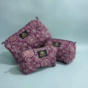 Ajrak Handmade Cotton Block Print Travel Pouch Set – 3 Elegant & Ultimate Travel Essentials | Maysar Jaipur