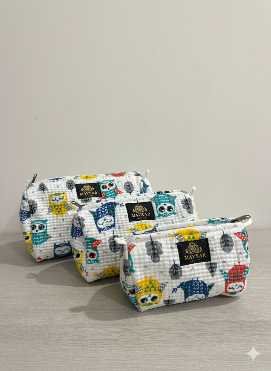 Colorful Owl Travel Pouch Set